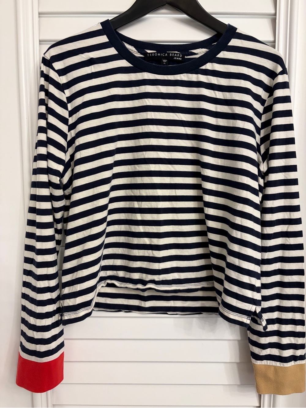 🤎♥️Fall Fashion Veronica Beard Navy & White Trendy Striped Long-Sleeve Tee🤎♥️